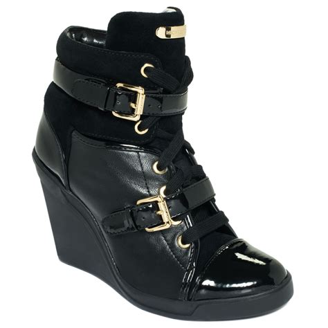 michael kors black wedge sneakers|michael kors wedge boots black.